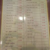 Menu at Dung Anh in Yen Thanh