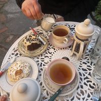 Dessert and tea at Fog Eater Cafe in Mendocino