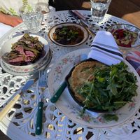 3 delicious sides and the pot pie   at Fog Eater Cafe in Mendocino
