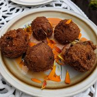 Hush puppies with some kind of jam. Very very good. at Fog Eater Cafe in Mendocino