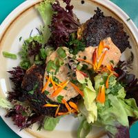 The crabby patty’s are 👌🏽 at Fog Eater Cafe in Mendocino