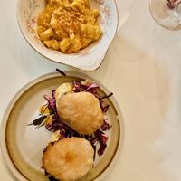 Cajun Mac and cheese and biscuit sliders  at Fog Eater Cafe in Mendocino