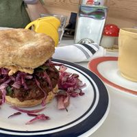 Biscuit with sausage  at Fog Eater Cafe in Mendocino