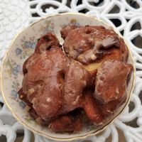 Yummy apple fritters. at Fog Eater Cafe in Mendocino