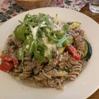 Vegan Carbonara and bread basket.   at Pasta Factory in Galway