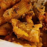 Takeaway spicy arrabbiata sauce with rigatoni at Pasta Factory in Galway