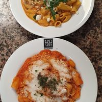 Vegan bolognese and vegan caramelised onion & sun dried tomato relish at Pasta Factory in Galway