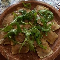 Vegan ravioli dish with red lentils at Pasta Factory in Galway