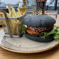 Vegan burger and fries at Systrakaffi in Kirkjubaejarklaustur