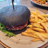 Quinoa - beet burger at Systrakaffi in Kirkjubaejarklaustur