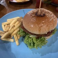Tempe burger with fries, asked no Mayo to make vegan  at Lonto in Penida Island