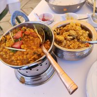 Lentil dal and basmati rice with mushrooms at Crown of India in Altea