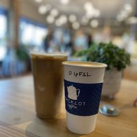 Fireside latte, iced lavender latte  at Backlot Coffee in Evanston