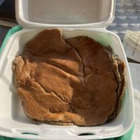 Banana buckwheat pancake as big as my face  at Andy Pepper's in Oley