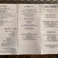 Menu  at Andy Pepper's in Oley