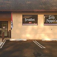 Outside view with picnic tables at Andy Pepper's in Oley