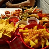 Vegan tapas (2 persons). Delicious! Fries, vegan fried cheese, dim sum, sweet potato..... at Groenendijk Weert in Weert