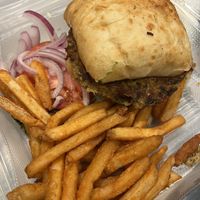 Veg burger and fries  at Roadhouse Grill in Park City