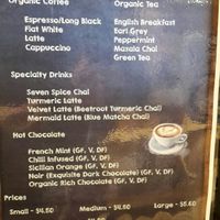 Beverage menu at Go Vita in Warwick