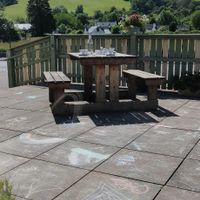 Outdoor seating at Cafe Eighty2 in Drumnadrochit