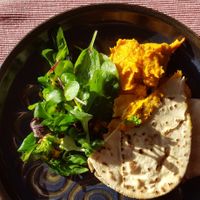 Housemade hummus, pitta and salad which I had to take away at Northern Soul Kitchen in Berwick-upon-tweed