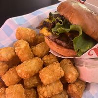 Double burger, tots, and onion aioli   at Monty's Good Burger in Riverside