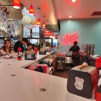 Cool 1950s vibe. at Monty's Good Burger in Riverside