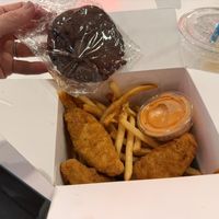 Chikkin tenders meal with fries, drink and double chocolate cookie   at Monty's Good Burger in Riverside