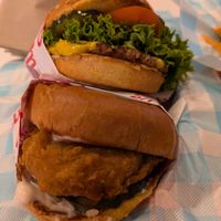 Chicken sandwich and a cheeseburger at Monty's Good Burger in Riverside