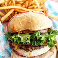 Single with fries  at Monty's Good Burger in Riverside