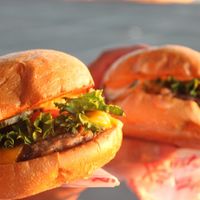 Two Single Burger at Monty's Good Burger in Riverside