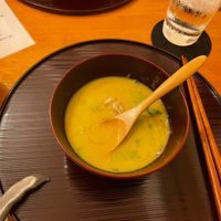 Corn and lettuce soup   at Minoya in Tokyo
