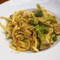 Udon noodles with added mushrooms, broccoli, tofu at Wok to Walk in Riga