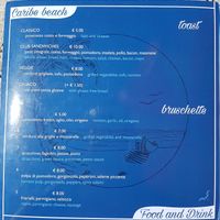 Lunch menu - toast and bruschette at Caribe Beach Food & Drink in Finale Ligure