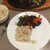 Sizzling mushrooms with brown rice  at Affinity Vegetarian Garden in Winnipeg
