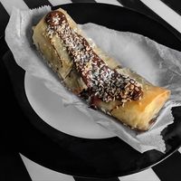 Banana, chocolate and coconut inside pastry! at Domu in Bangor