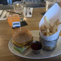 Impossible burger and fries with a Sour Sam cocktail. at Umami Burger - Randolph in Chicago
