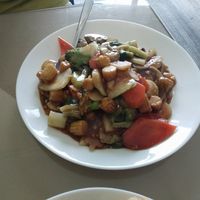 Mixed vegetable dish in a black bean sauce at Delicious Vegetarian Restaurant in Winnipeg