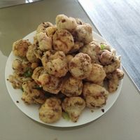 Deep fried mushrooms with spicy salt at Delicious Vegetarian Restaurant in Winnipeg