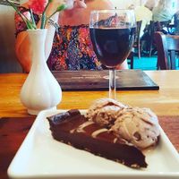A really delicious chocolate and coconut tart with chocolate and hazelnut ice cream at Green Man in Colne