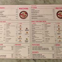 Menu at Macchina Pasta Bar in Barcelona