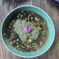 Yummy black rice risotto with broccoli mousse  at Lexi's Healthy Eatery in Rosebank