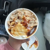 Vanilla sundae with caramel and waffle cone (build your own sundae)  at Furniture City Creamery in Grand Rapids