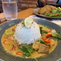 Tofu raisukaree (vegan gluten free) with vegan katsu curry in the background!  at Wagamama in Swindon