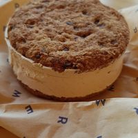 Cookie filled with ice cream, flavor hazelnut, so GOOD! at Flower Burger in Rotterdam