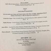 Menu at Starving Artist Cafe in Norfolk