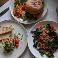 Signature pasta, avocado bruschetta, and the Man & the Figs burger at Man & The Figs in Bangkok