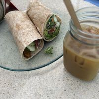 tempeh wrap & coffee  at Choice Health Bar in Paia