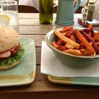 Vegan burger and tricolore fries at King's Caffe in Malinska