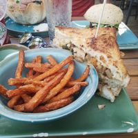 Vegan sandwich coming with a side of fries at King's Caffe in Malinska